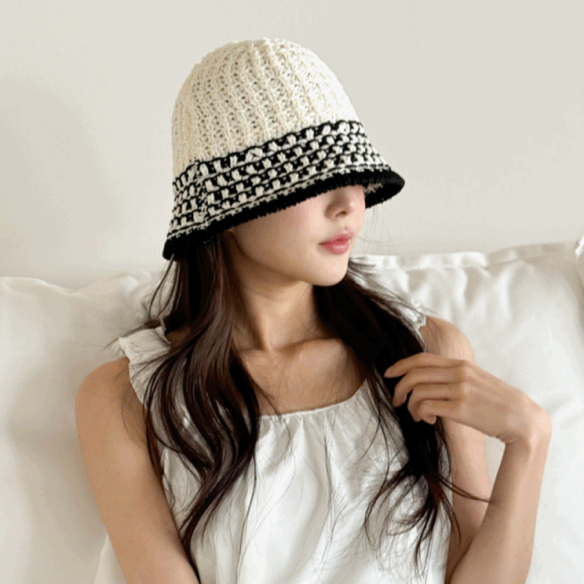 투스 패턴 배색 여름 벙거지 모자 4color